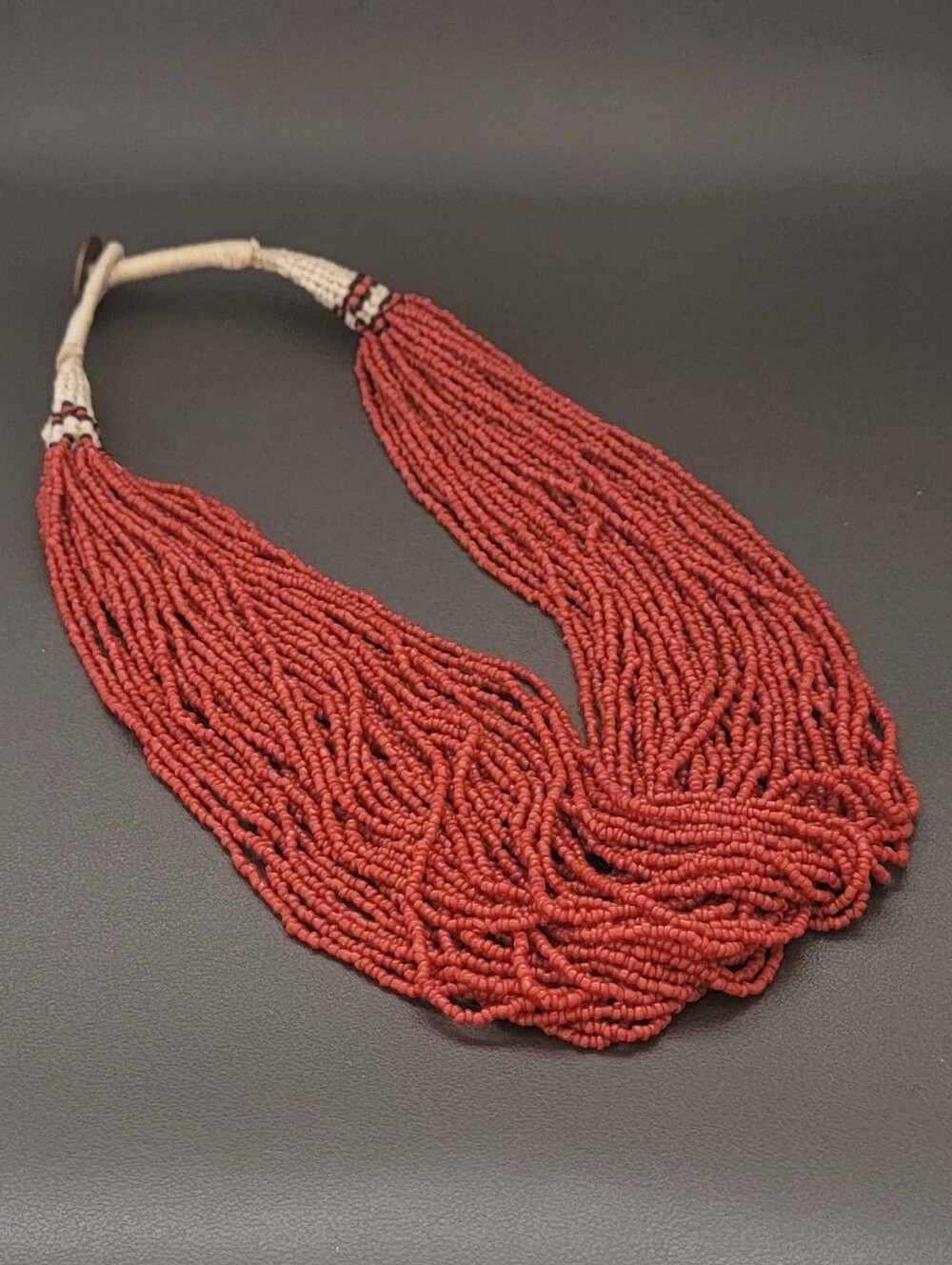 Vintage Multi-Strand Red Seed Bead Necklace with 1953 Indian One Pice Coin